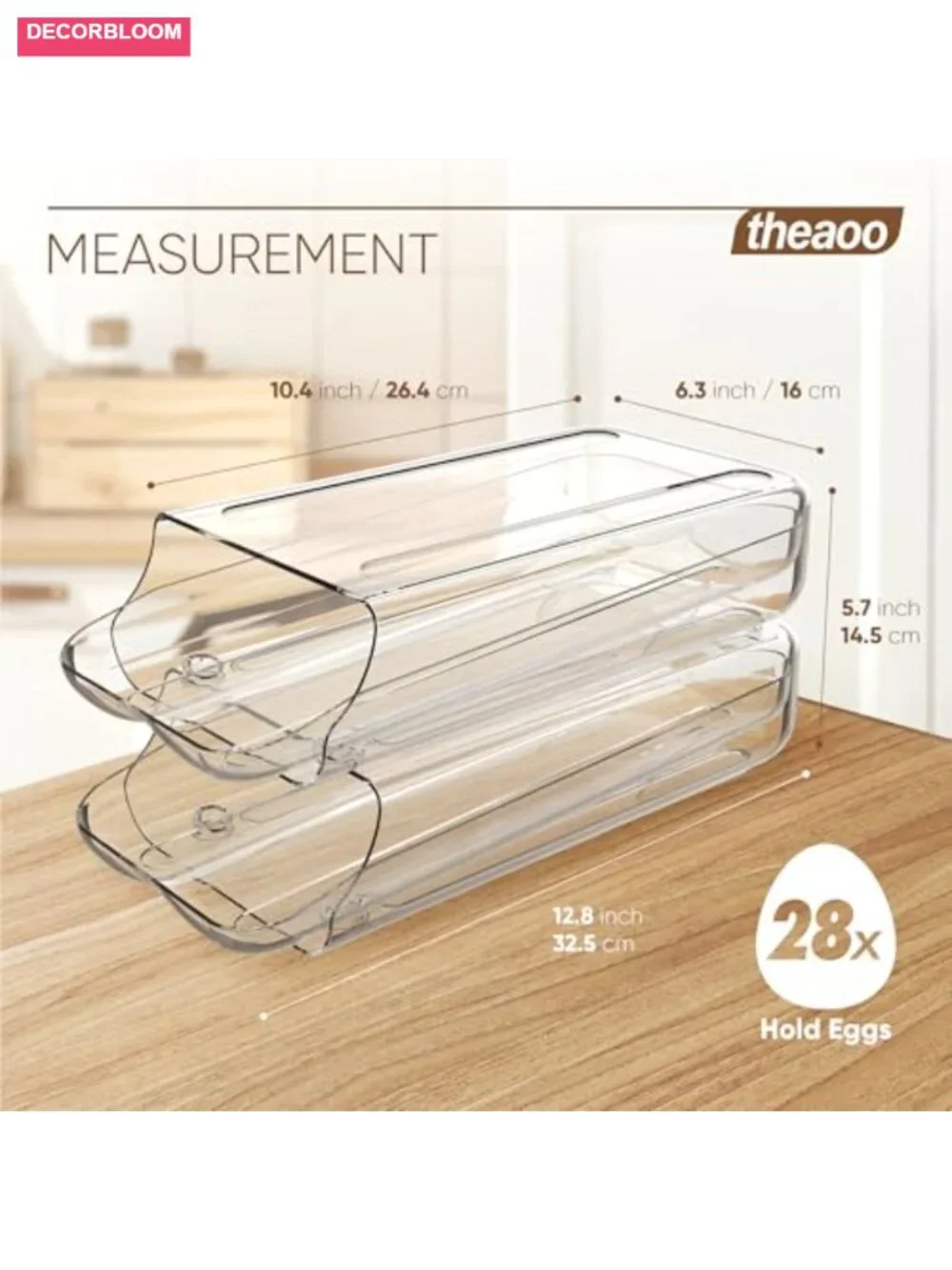 Stackable Egg Dispenser with Auto Rolling & Removable Tray, Clear 2-Pack